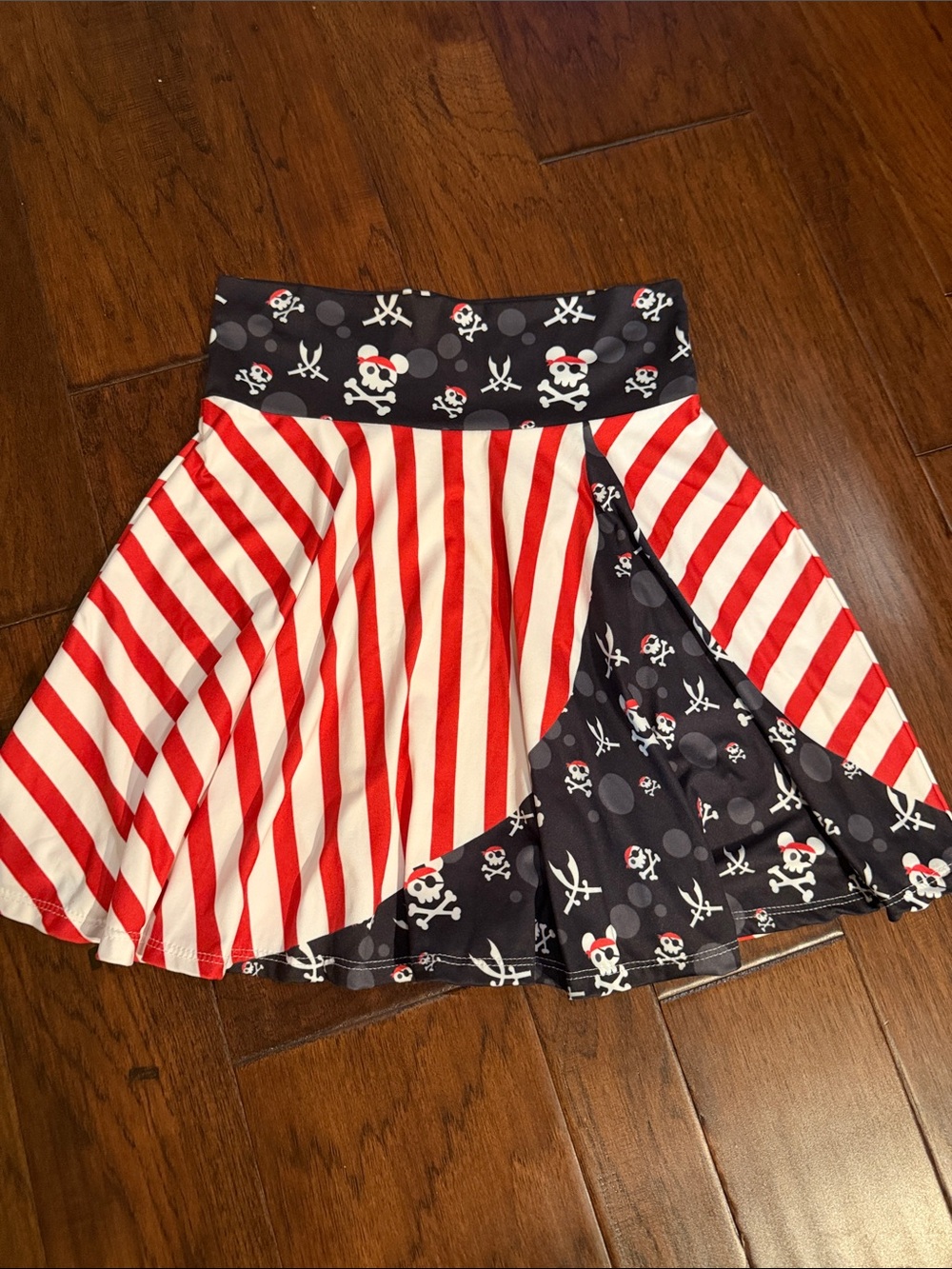 Striped Red & Black Pirate-Print Skater Skirt